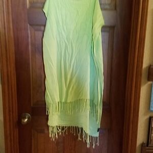 Beautiful Green Fringed Scarf 70"+